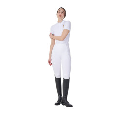 Damen-Turnierpolo Stretch Equestro x FISE kurzarm Weiß Weiß