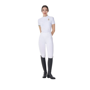 Damen-Turnierpolo Stretch Equestro x FISE kurzarm Weiß Weiß