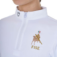 Mädchen-Wettkampf-Polo mit langen Ärmeln Equestro x FISE Weiß Weiß Mädchen-Wettkampf-Polo mit langen Ärmeln Equestro x FISE Weiß Weiß