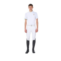 Herren-Turnierpolo Equestro x FISE mit kurzen Ärmeln Weiß Weiß