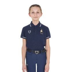 Unisex Kinder-Poloshirt Equestro x FISE aus technischem Stoff mit kurzen Ärmeln Marineblazer Marineblau