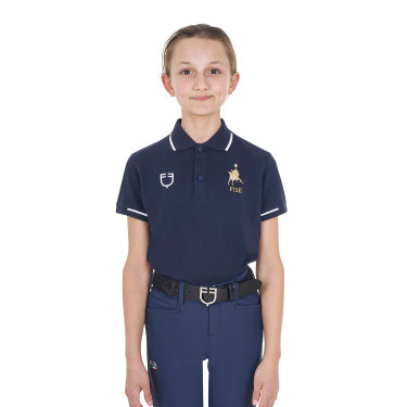 Unisex Kinder-Poloshirt Equestro x FISE aus technischem Stoff mit kurzen Ärmeln Marineblazer Marineblau