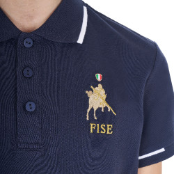Unisex Kinder-Poloshirt Equestro x FISE aus technischem Stoff mit kurzen Ärmeln Marineblazer Marineblau