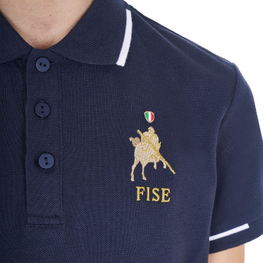 Unisex Kinder-Poloshirt Equestro x FISE aus technischem Stoff mit kurzen Ärmeln Marineblazer Marineblau