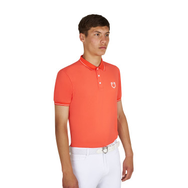 Herren-Trainingspolo Equestro mit kontrastierenden Details, kurze Ärmel Kirschtomate / Weiß Rot