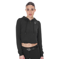 Damen-Kapuzensweatshirt Equestro Crop-Top Schwarz