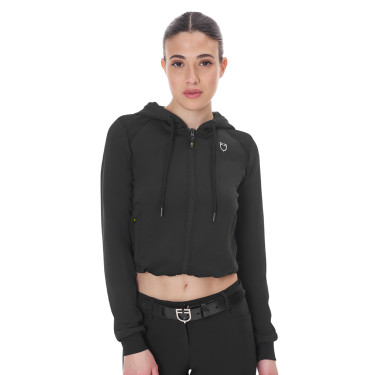 Damen-Kapuzensweatshirt Equestro Crop-Top Schwarz