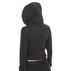 Damen-Kapuzensweatshirt Equestro Crop-Top Schwarz