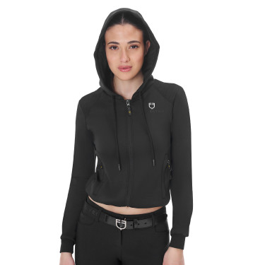 Damen-Kapuzensweatshirt Equestro Crop-Top Schwarz