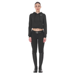 Damen-Kapuzensweatshirt Equestro Crop-Top Schwarz