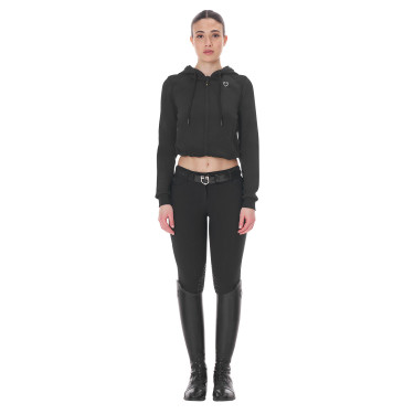 Damen-Kapuzensweatshirt Equestro Crop-Top Schwarz