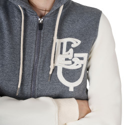 Damen-Sweatshirt Equestro EQ zweifarbig mit Frontreißverschluss Meliertes Grau / Antikweiß
