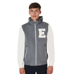Herren-Sweatshirt Equestro Institutional zweifarbig mit Frontreißverschluss Meliertes Grau / Antikweiß