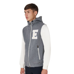 Herren-Sweatshirt Equestro Institutional zweifarbig mit Frontreißverschluss Meliertes Grau / Antikweiß