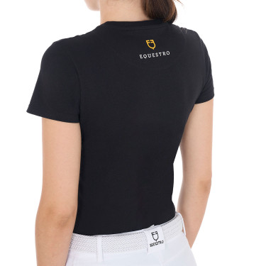 Damen-T-Shirt Equestro Basic Ton-in-Ton-Logo kurzärmlig Schwarz