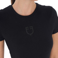 Damen-T-Shirt Equestro Basic Ton-in-Ton-Logo kurzärmlig Schwarz
