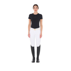 Damen-T-Shirt Equestro Basic Ton-in-Ton-Logo kurzärmlig Schwarz
