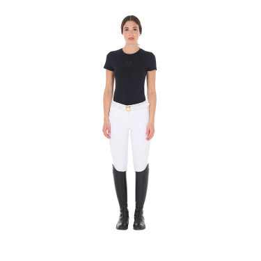Damen-T-Shirt Equestro Basic Ton-in-Ton-Logo kurzärmlig Schwarz