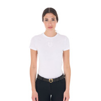 Damen-T-Shirt Equestro Basic Ton-in-Ton-Logo kurzärmlig Weiß Wei&amp;szlig;