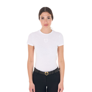 Damen-T-Shirt Equestro Basic Ton-in-Ton-Logo kurzärmlig Weiß Weiß Damen-T-Shirt Equestro Basic Ton-in-Ton-Logo kurzärmlig Weiß Weiß