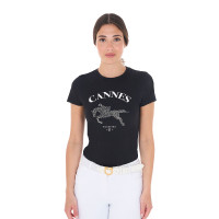 Damen-T-Shirt Equestro Cannes aus Baumwolle mit Strass, kurzärmlig Schwarz