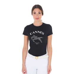 Damen-T-Shirt Equestro Cannes aus Baumwolle mit Strass, kurzärmlig Schwarz