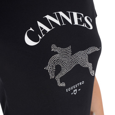 Damen-T-Shirt Equestro Cannes aus Baumwolle mit Strass, kurzärmlig Schwarz