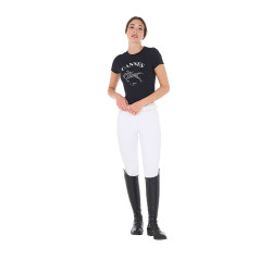 Damen-T-Shirt Equestro Cannes aus Baumwolle mit Strass, kurzärmlig Schwarz