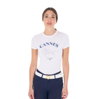 Damen-T-Shirt Equestro Cannes aus Baumwolle mit Strass, kurzärmlig Weiß Wei&amp;szlig;