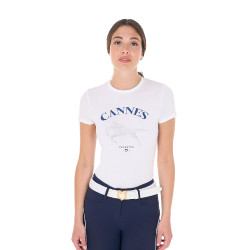 Damen-T-Shirt Equestro Cannes aus Baumwolle mit Strass, kurzärmlig Weiß Wei&amp;szlig;
