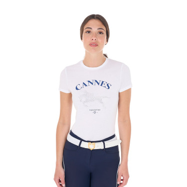Damen-T-Shirt Equestro Cannes aus Baumwolle mit Strass, kurzärmlig Weiß Wei&amp;szlig;