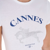 Damen-T-Shirt Equestro Cannes aus Baumwolle mit Strass, kurzärmlig Weiß Wei&amp;szlig;