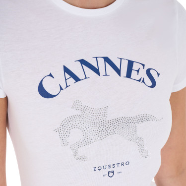 Damen-T-Shirt Equestro Cannes aus Baumwolle mit Strass, kurzärmlig Weiß Wei&amp;szlig;