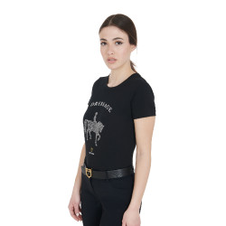 Damen-T-Shirt Equestro, Slim-Fit, Dressur, mit Strass, kurzarm Schwarz