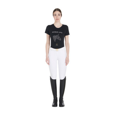Damen-T-Shirt Equestro Slim-Fit Horse Life mit Strass, kurze Ärmel Schwarz