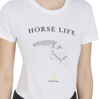 Damen-T-Shirt Equestro Slim-Fit Horse Life mit Strass, kurze Ärmel Weiß Weiß