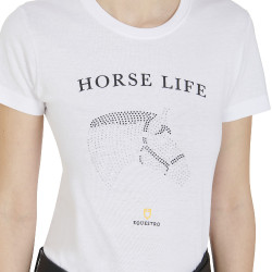 Damen-T-Shirt Equestro Slim-Fit Horse Life mit Strass, kurze Ärmel Weiß Weiß