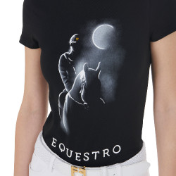 Damen-T-Shirt Equestro Slim-Fit Moonlight mit Aufdruck, kurzärmelig Schwarz