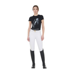 Damen-T-Shirt Equestro Slim-Fit Moonlight mit Aufdruck, kurzärmelig Schwarz