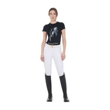 Damen-T-Shirt Equestro Slim-Fit Moonlight mit Aufdruck, kurzärmelig Schwarz