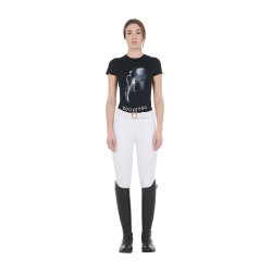 Damen-T-Shirt Equestro Slim-Fit Moonlight mit Aufdruck, kurzärmelig Schwarz