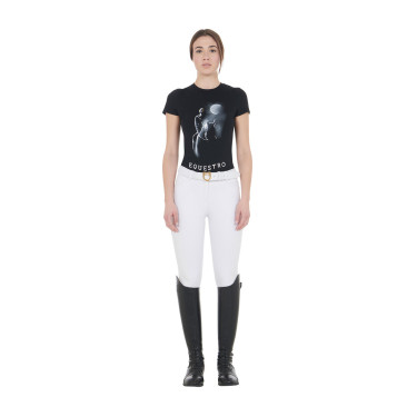 Damen-T-Shirt Equestro Slim-Fit Moonlight mit Aufdruck, kurzärmelig Schwarz