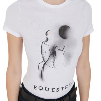 Damen-T-Shirt Equestro Slim-Fit Moonlight mit Aufdruck, kurzärmelig Schwarz