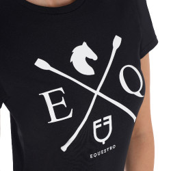 Damen-T-Shirt Equestro EQ aus Baumwolle mit kurzen Ärmeln Schwarz