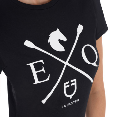 Damen-T-Shirt Equestro EQ aus Baumwolle mit kurzen Ärmeln Schwarz
