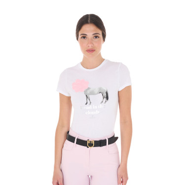 Damen-T-Shirt Equestro Head In The Clouds aus Baumwolle, kurzärmelig Weiß Weiß Damen-T-Shirt Equestro Head In The Clouds aus Baumwolle, kurzärmelig Weiß Weiß
