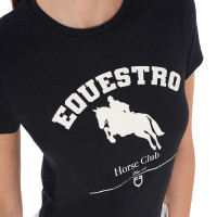 Damen-T-Shirt Equestro Jumping Horse Club aus Baumwolle, kurzärmlig Schwarz
