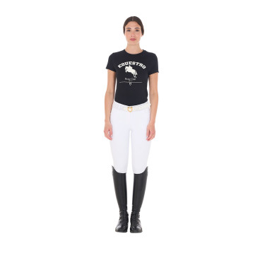 Damen-T-Shirt Equestro Jumping Horse Club aus Baumwolle, kurzärmlig Schwarz
