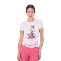 Damen-T-Shirt Equestro So Lovely aus Baumwolle mit kurzen Ärmeln Weiß Wei&amp;szlig;