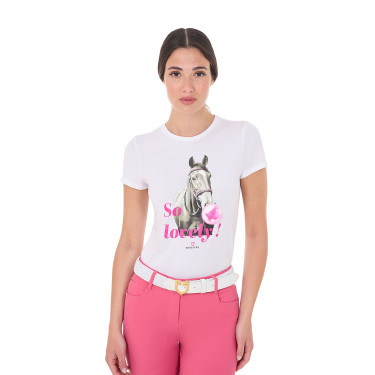 Damen-T-Shirt Equestro So Lovely aus Baumwolle mit kurzen Ärmeln Weiß Wei&amp;szlig;